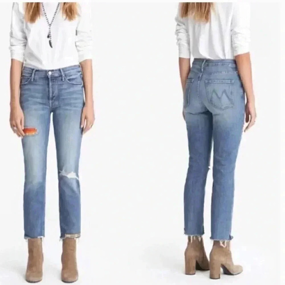 MOTHER The Mid Rise Button Fly Dazzler Ankle Fray Exposed Secret Sister Size 26 - Picture 1 of 12